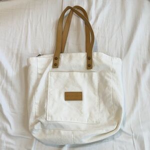 Cozy Earth White and Tan Canvas Tote